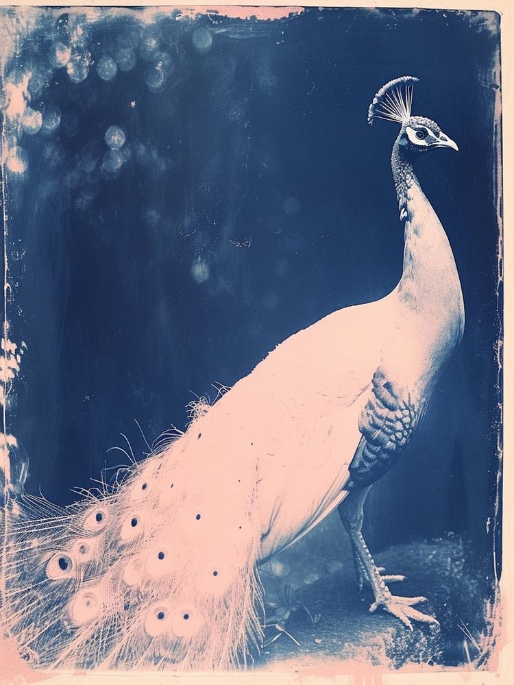 White Peacock Cyanotype Inspired 2