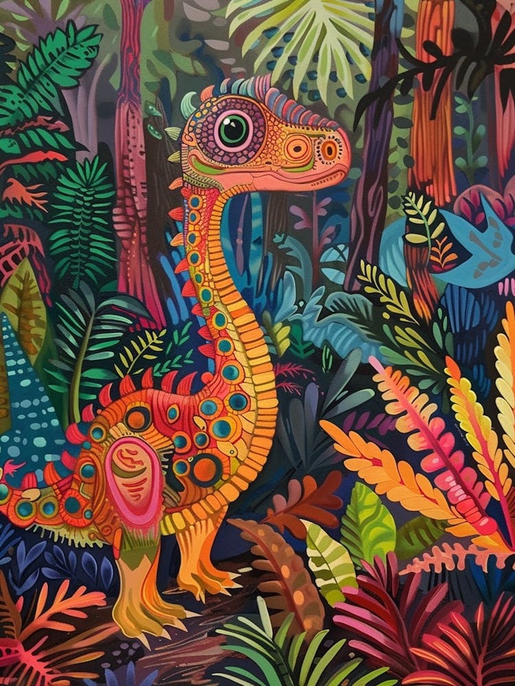 Colourful Dinosaur In The Leaves 2