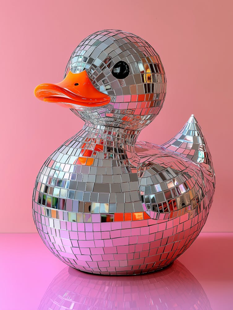 Disco Ball Duck Poster, Bathroom Pink Wall Decor
