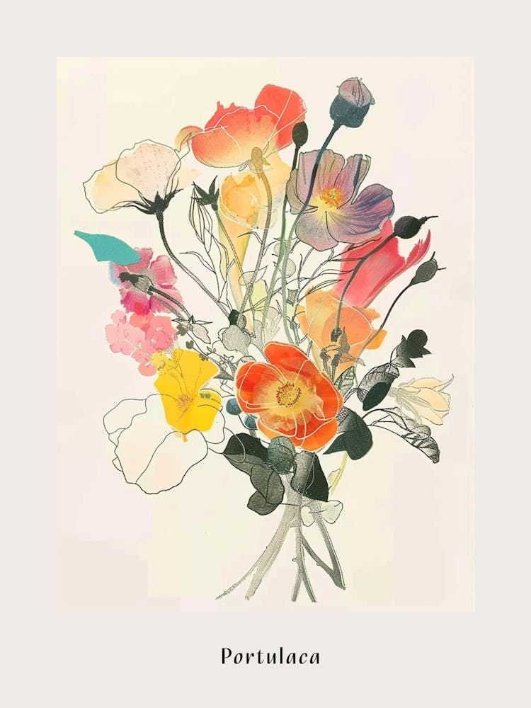 Portulaca 4 Collage Flower Bouquet Poster