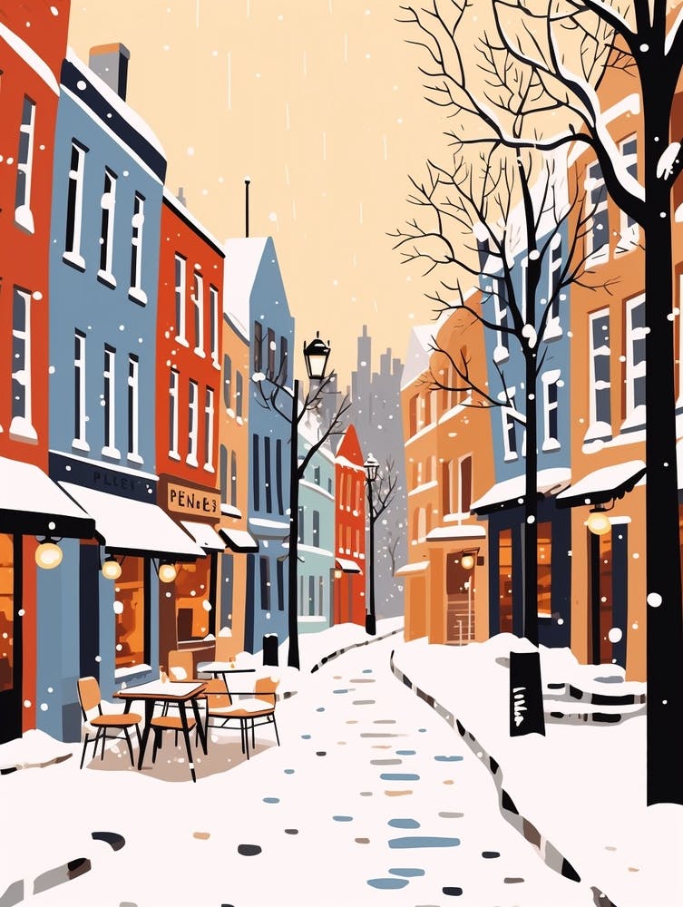 Retro-Winterillustration Bruges Belgium 2