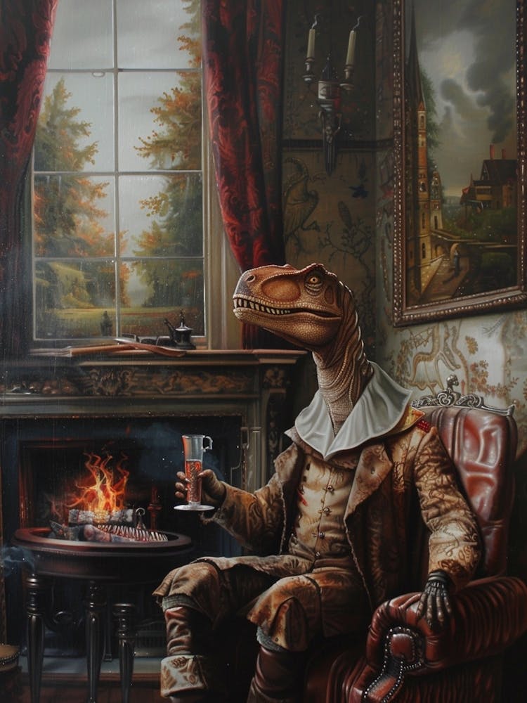 Dinosaur In A Victorian House Painting 2