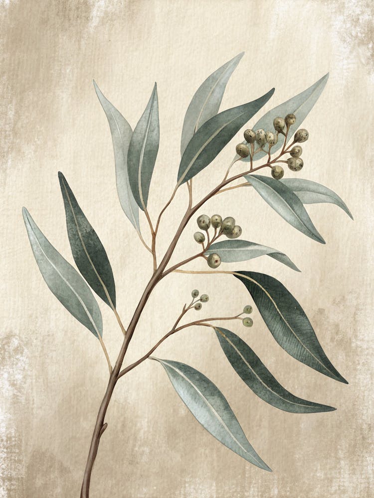 Oil Painting Style Minimalist Eucalyptus Branch