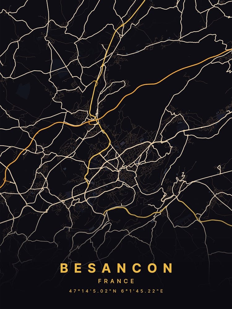 Besancon France Black And Gold Map 1