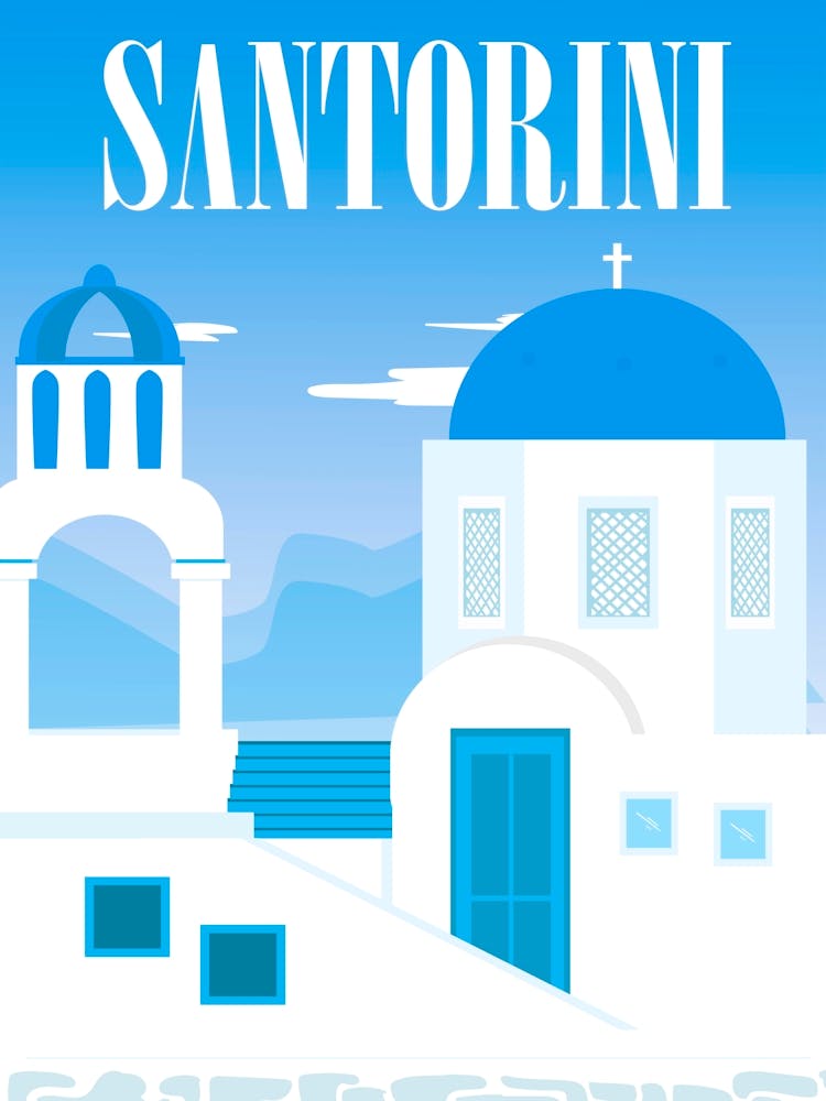 Greece, Santorini — Retro travel minimalist poster 4