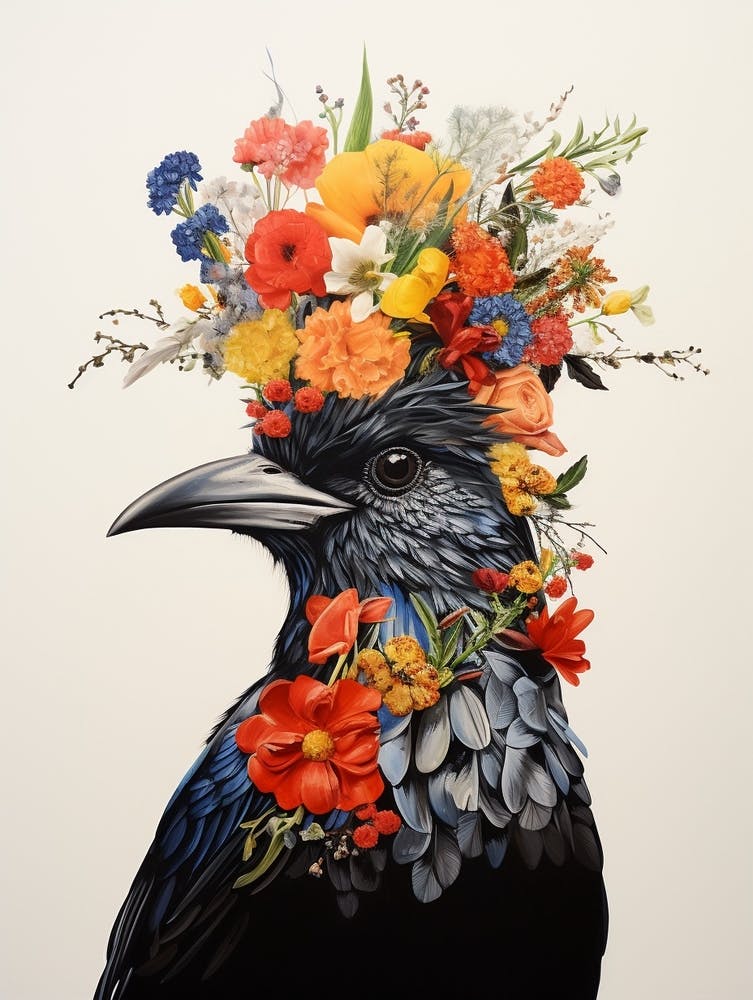 Oiseau avec une couronne de fleurs - Vacher 4