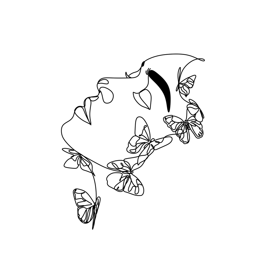 Butterfly Surreal Woman Face line art