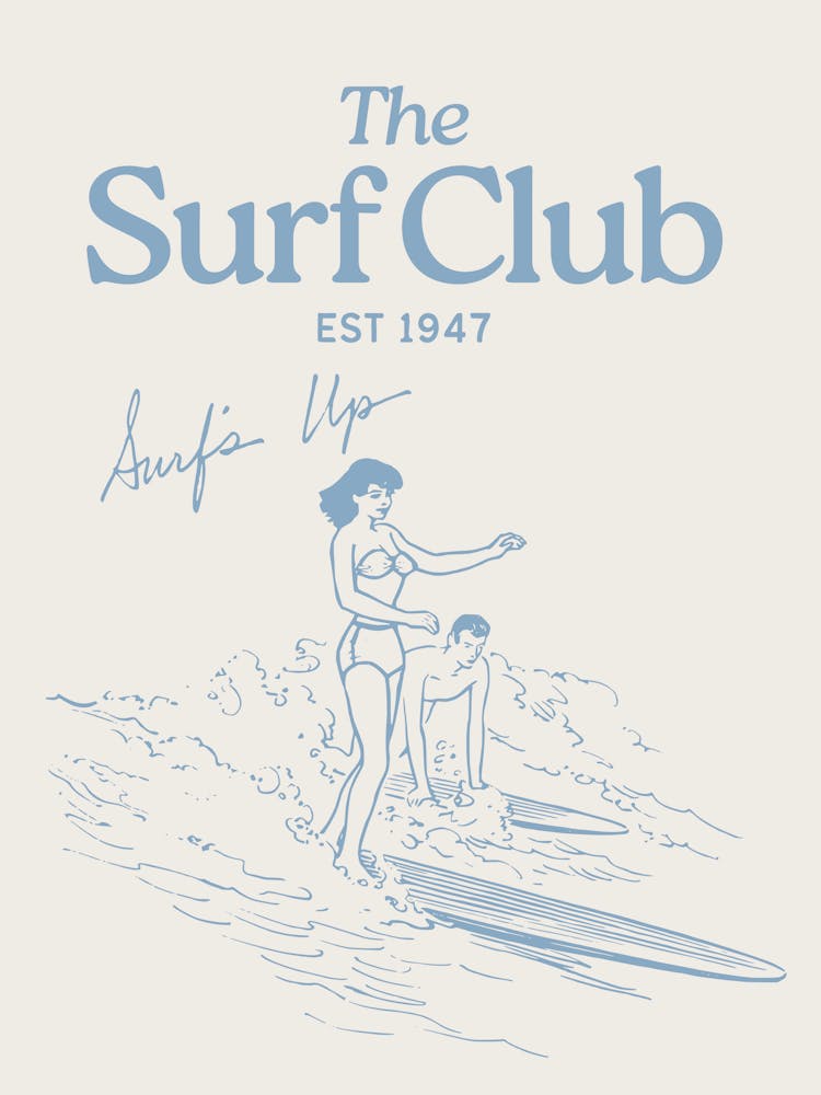 The Surf Club Print | Surf’s Up Wall Art | Beachy Coastal Tropical Wall Art | Beige + Blue Decor | Beach House Print | Summer Wall Art | 1