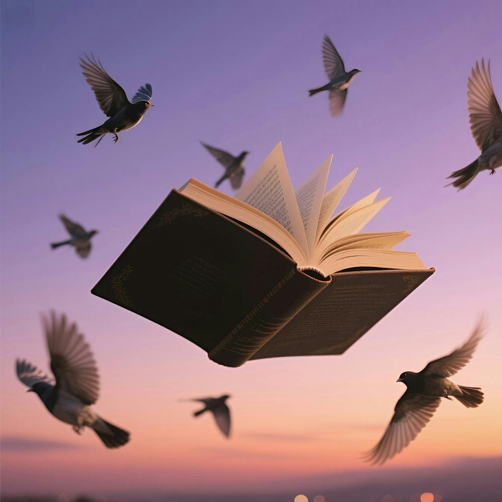 Pigeons Flying Over Book