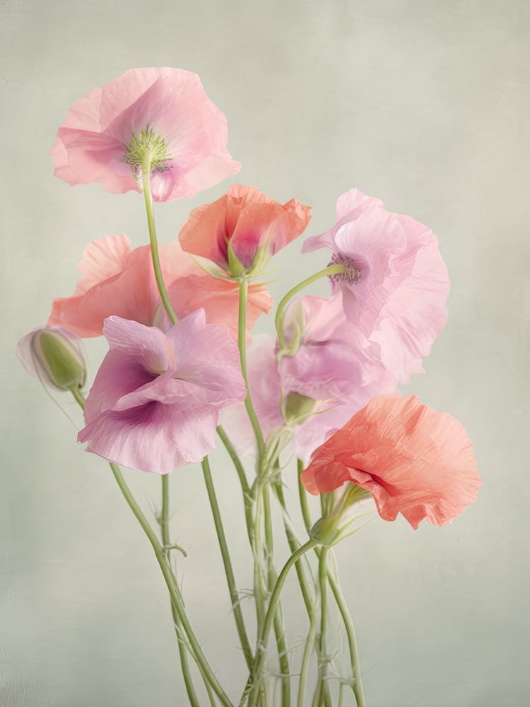 Sweet Pea Flowers Acrylic Painting In Pastel Colours 4