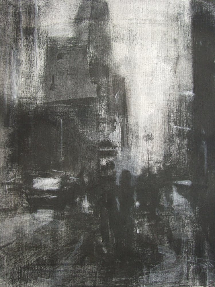 Charcoal Painting Raining Cityscape