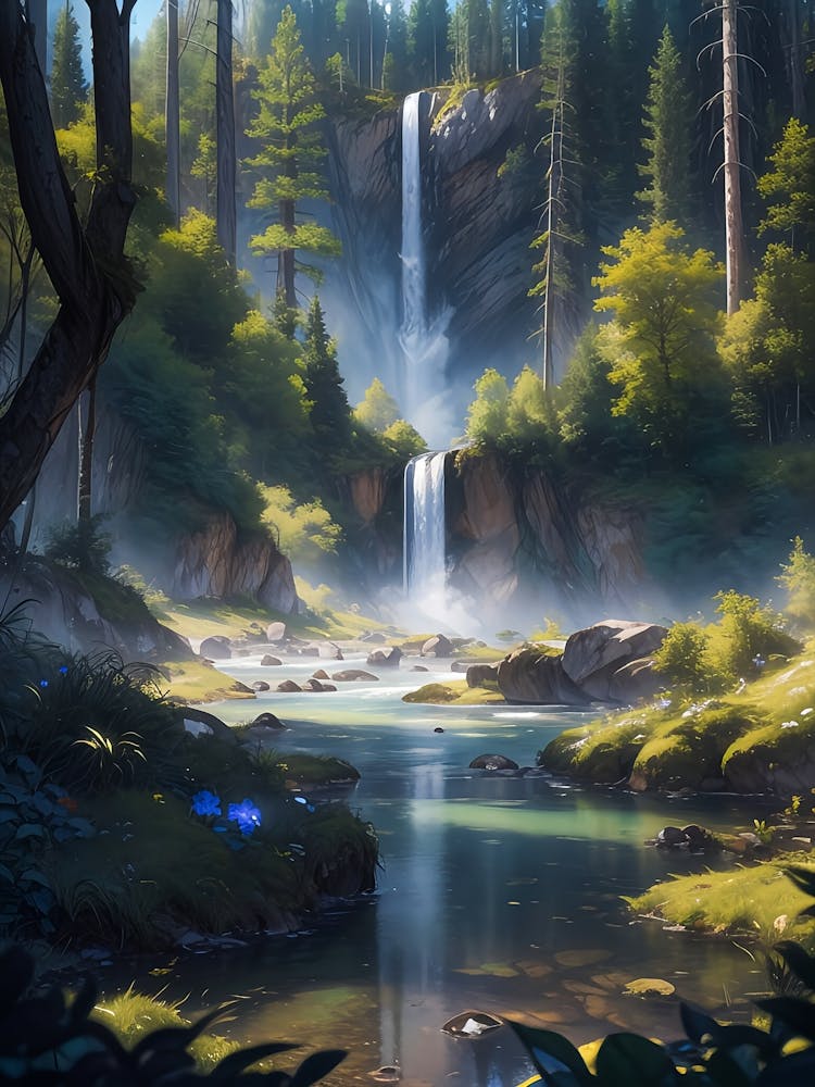 Forest waterfall in the alps #8 - Oil Painting