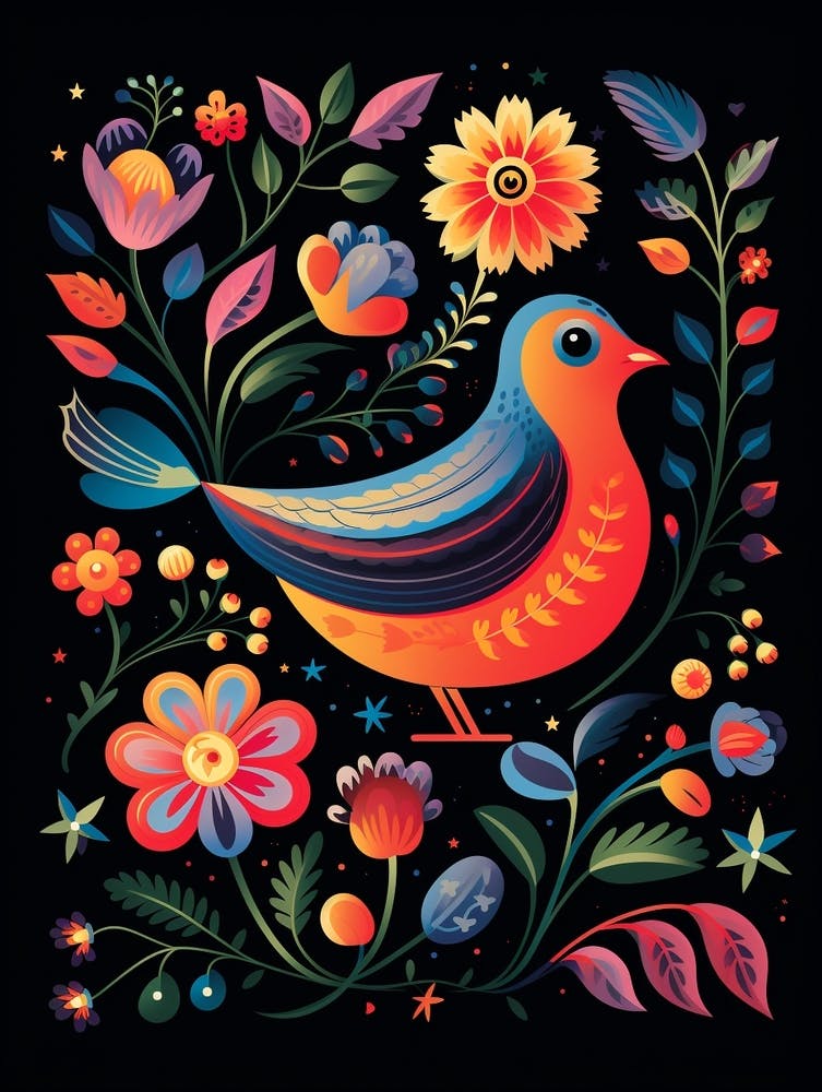 Folk Bird Illustration Lark