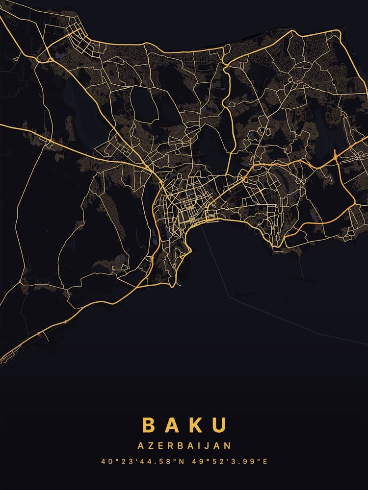 Baku Azerbaijan Black And Gold Map