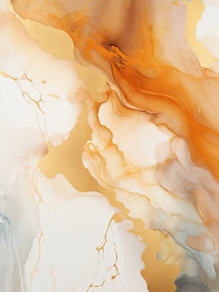 Ochre And White Flow Asbtract Painting 0