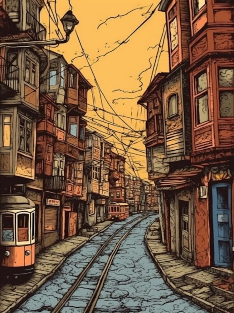 Painting Of Istanbul In The Style Of Line Art 4