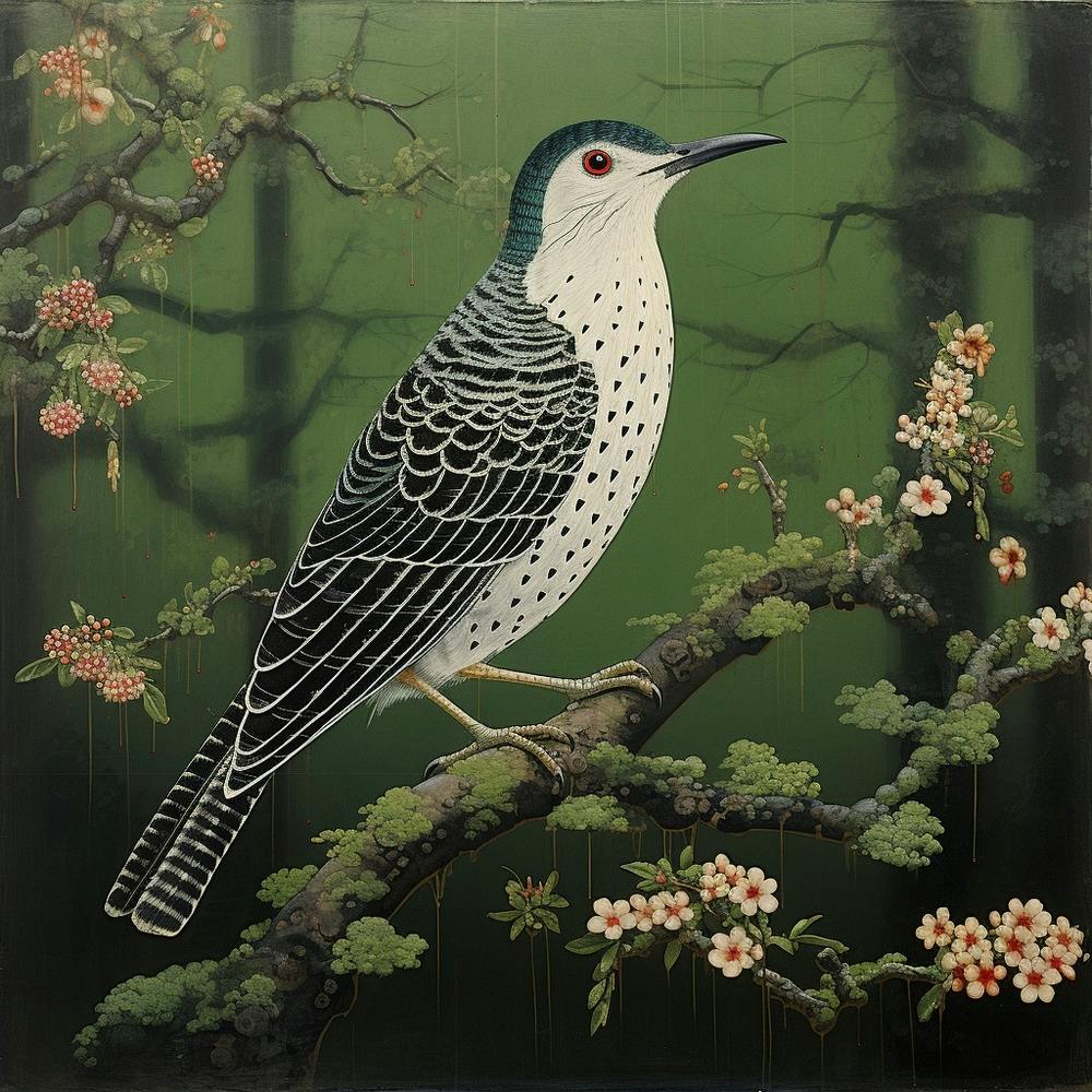 Von Ohara Koson inspiriertes Vogelgemälde Kuckuck 2 Quadrat