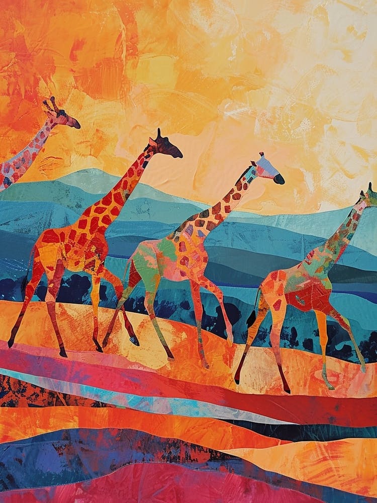 Herd Of Giraffe Running Through The Grass 1