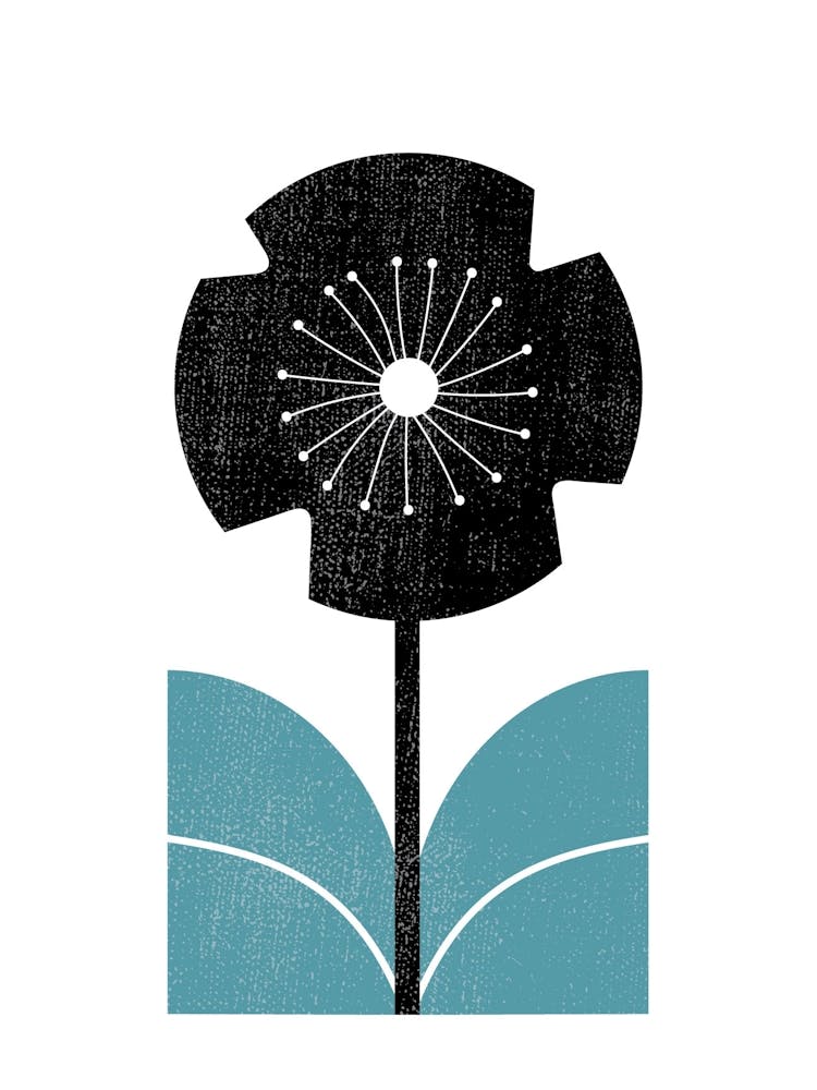 Minimalist Nordic Flower 2 - Blue Black