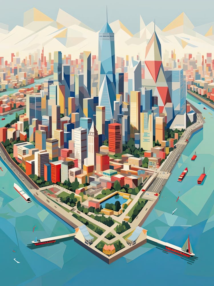 Shanghai, China, Geometric Illustration 1