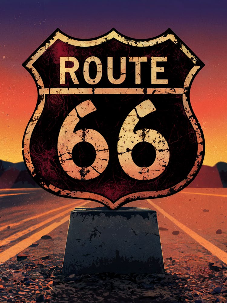 An Illustration Of A Weathered Route 66