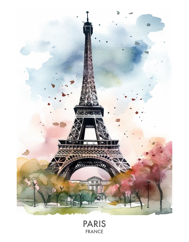 Paris France Watercolour Travel Poster 3