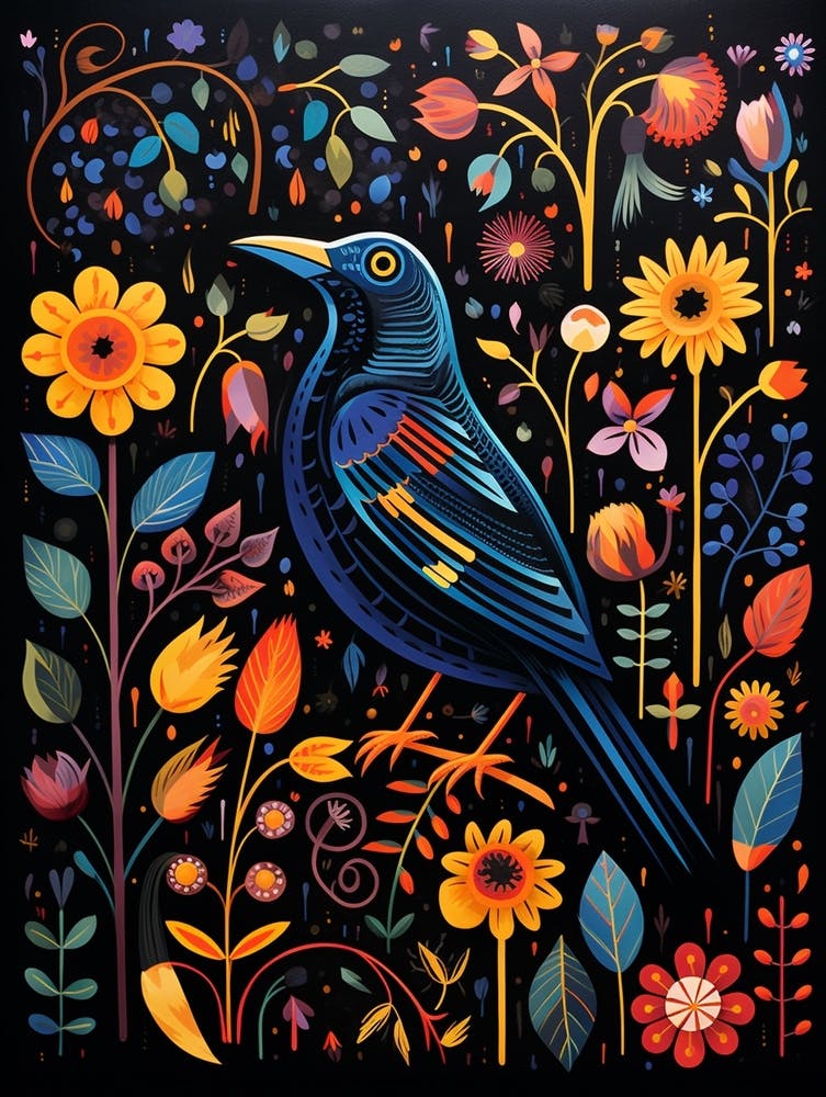 Folk Bird Illustration Crow 8