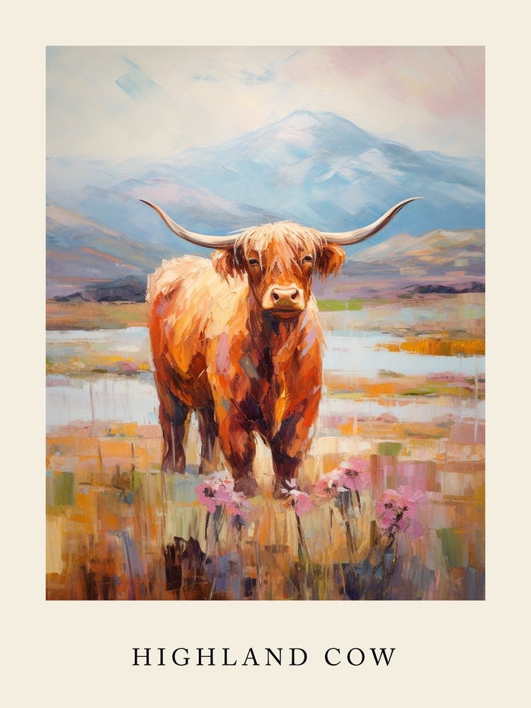 Colourful Impressionism Style Painting Of A Highland Cow Poster 2