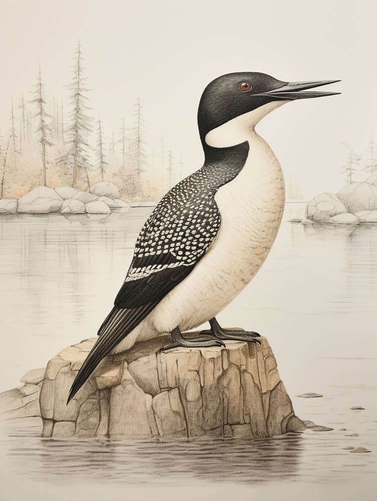 Vintage Bird Drawing Loon 1