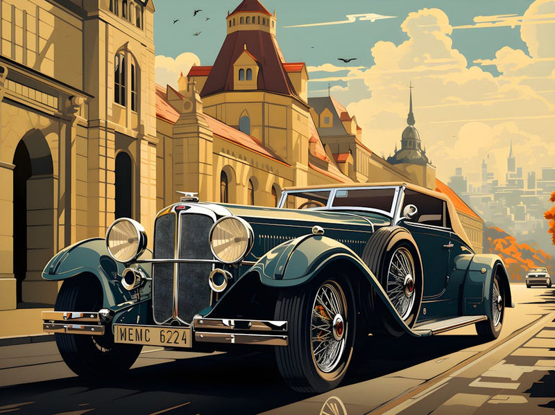 Art Deco Auto Scene – Fall City Drive Wall Print