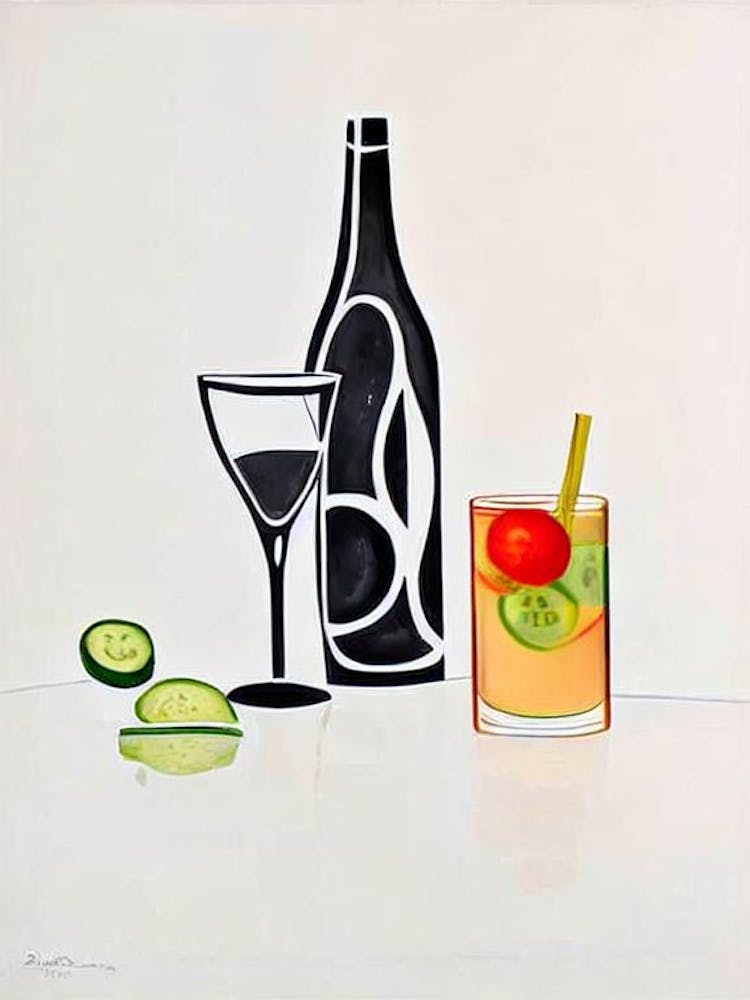 Cucumber Collins Picasso Line Drawing Cocktail Poster