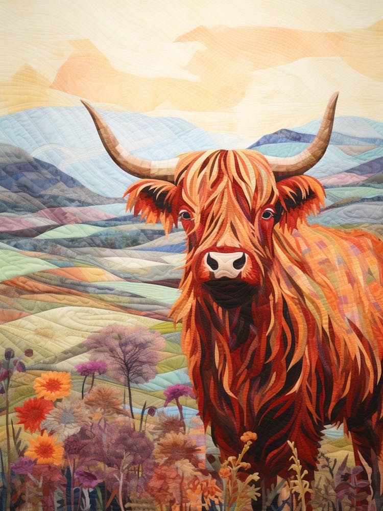 Patchwork Illustration Of A Highland Cow 4