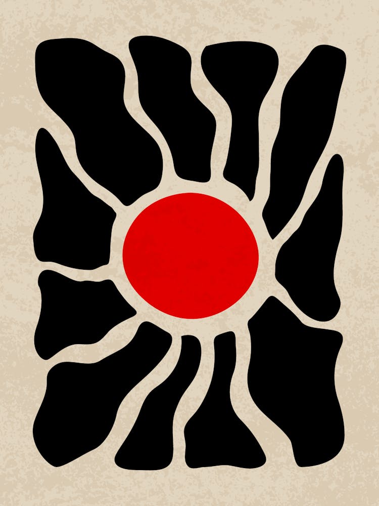 Abstract Sunburst Design with Black and Red Shapes