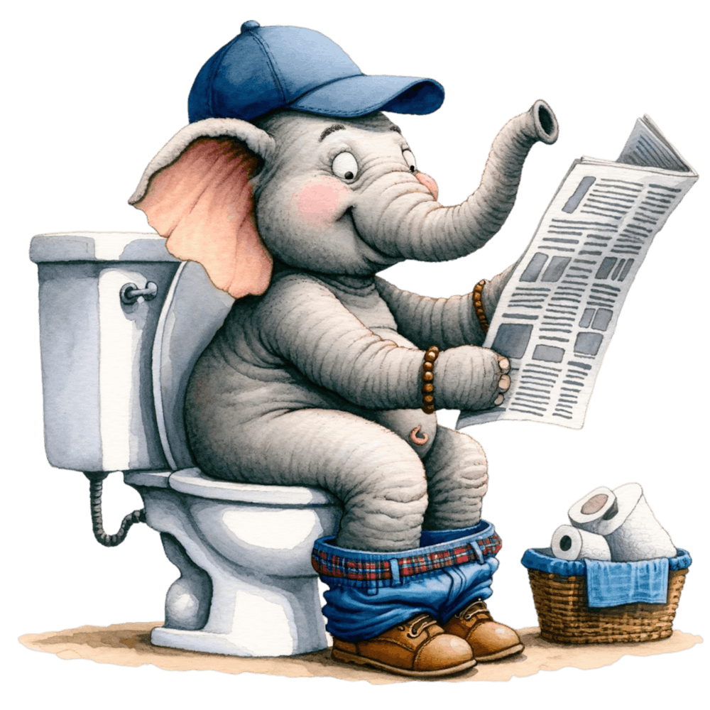 Elephant Reading Newspaper on Toilet
