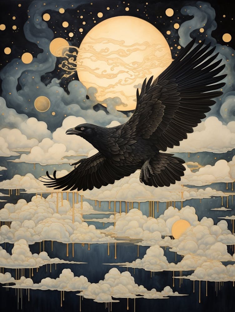 Corbeau 3 Peinture avec détails dorés