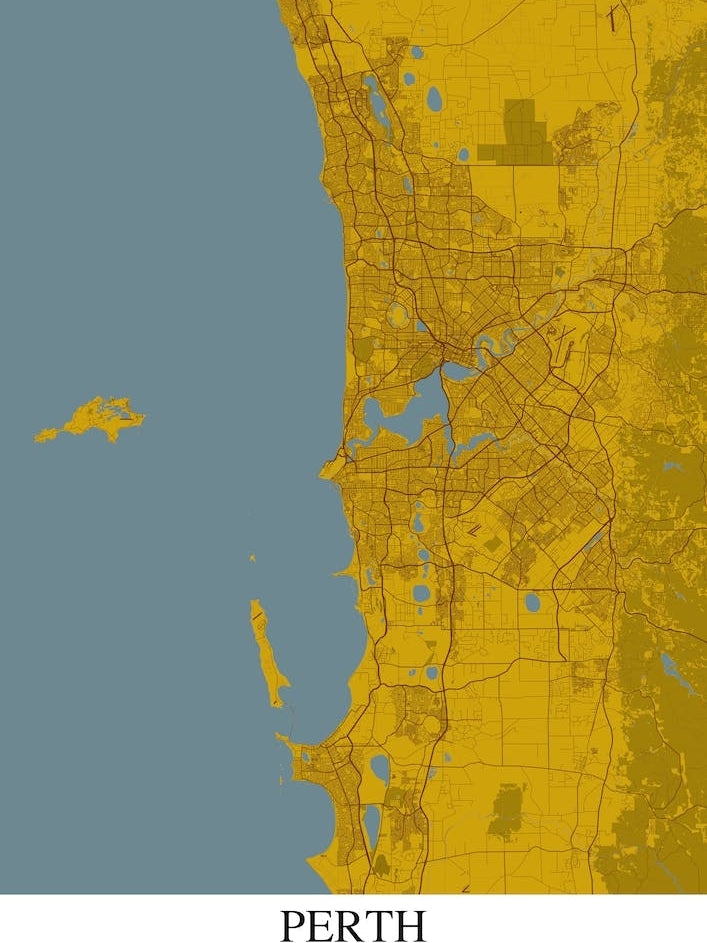 Perth Yellow Blue Map