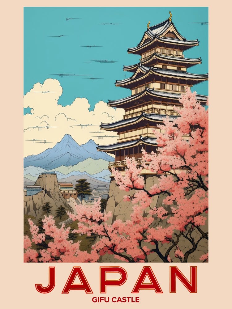 Gifu Castle, Visit Japan Vintage Travel Art 2