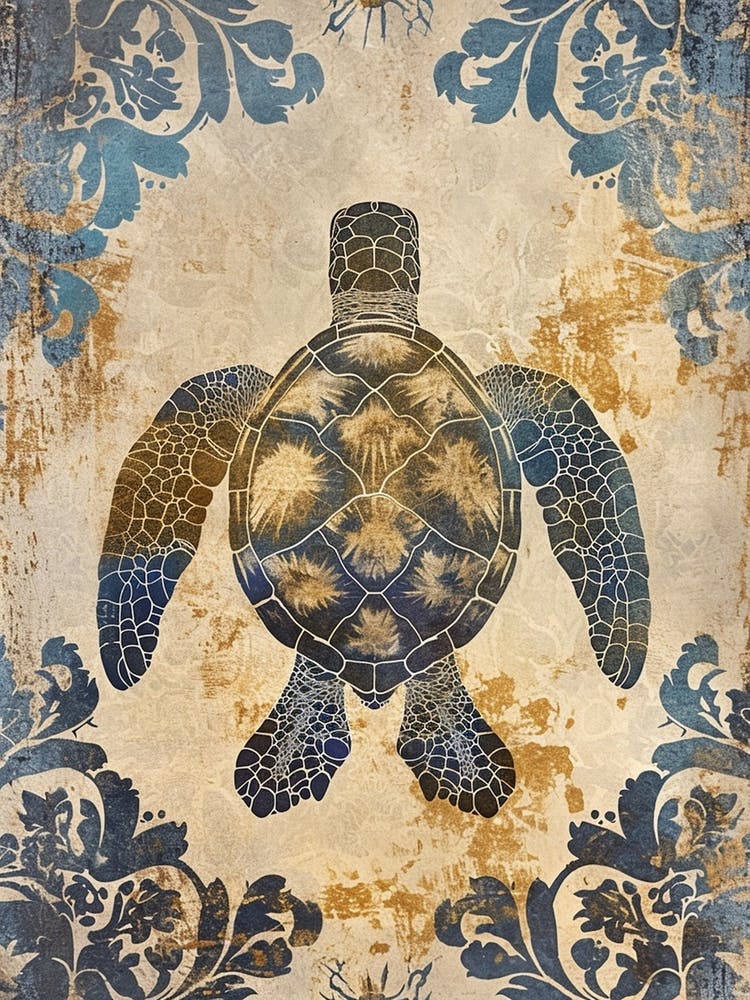 Floral Sea Turtle Wallpaper Style 2