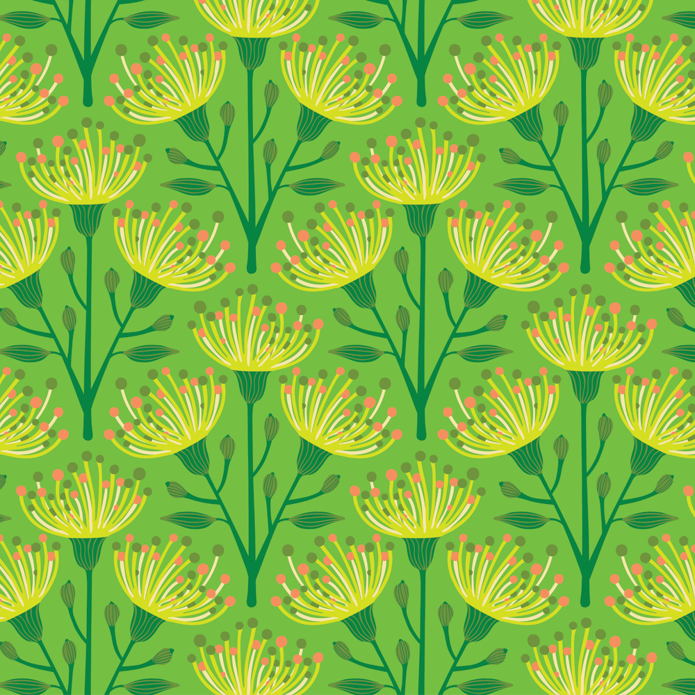 AUSTRALIAN EUCALYPTUS Floral Botanical in Gorgeous Green Yellow