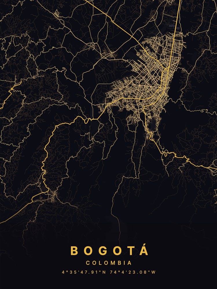 Bogota Colombia Black And Gold Map