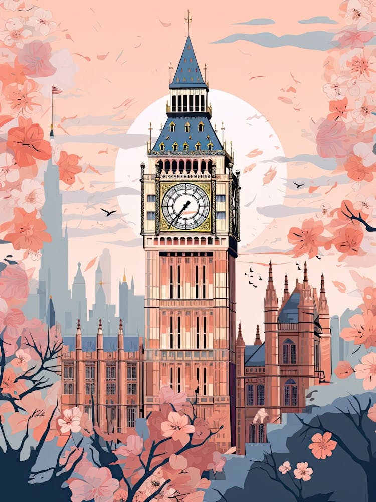Big Ben, London   Cute Botanical Illustration Travel 4