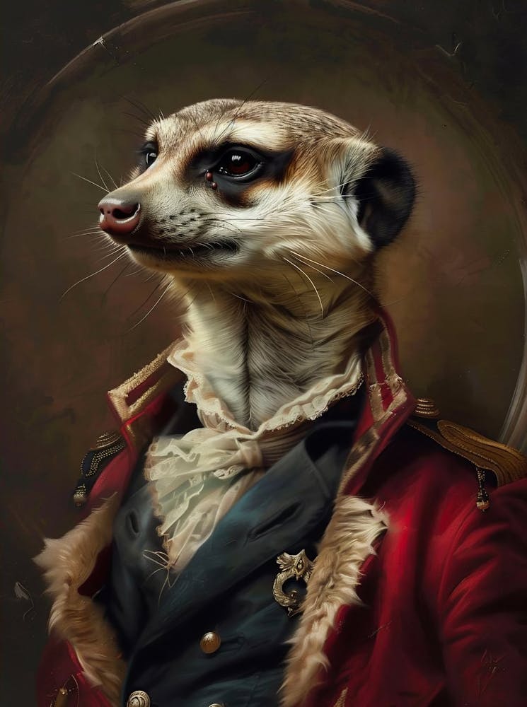 Victorian Animal Portrait, Royal Meerkat Vintage Print, Dressed Animal Art, Altered Art, Renaissance Animal Printable Art, Animal Lover Gift