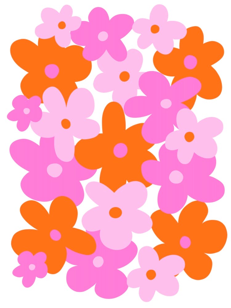 Pink And Orange Flowers Retro 70s Style