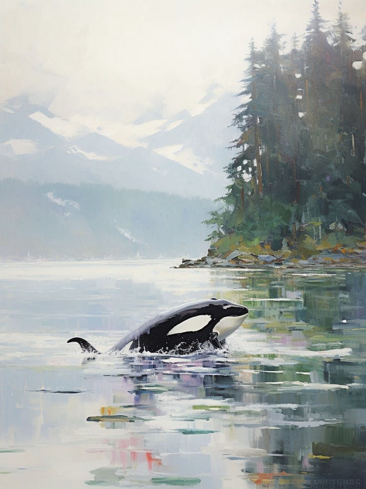 Dreamy Orca Whale Watercolour In The Mist