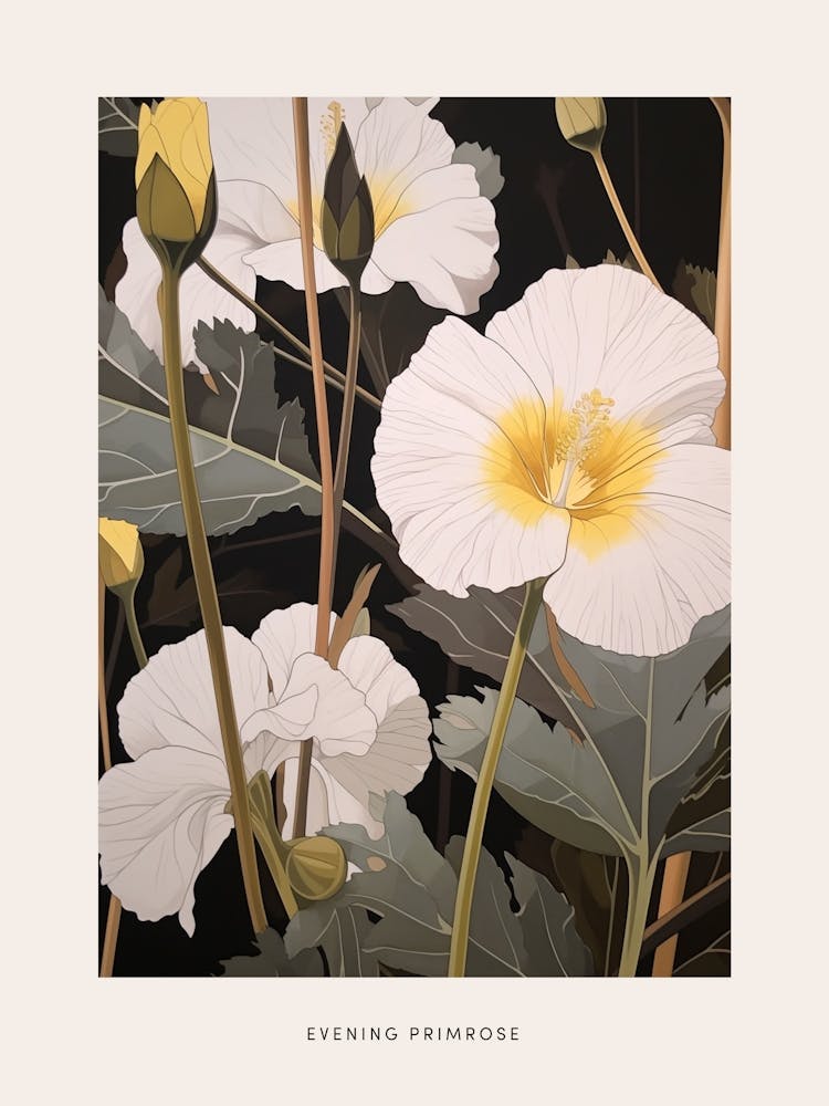 Flower Illustration Evening Primrose 3 Poster