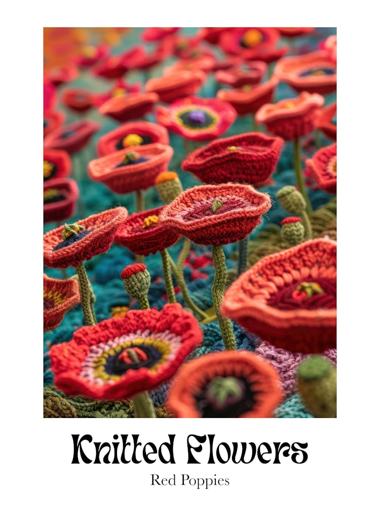 Gestrickte Blumen Rote Mohnblumen 2
