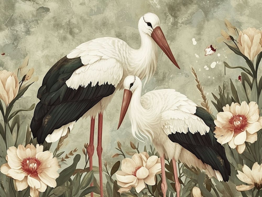 Floral Animal Illustration Stork 2