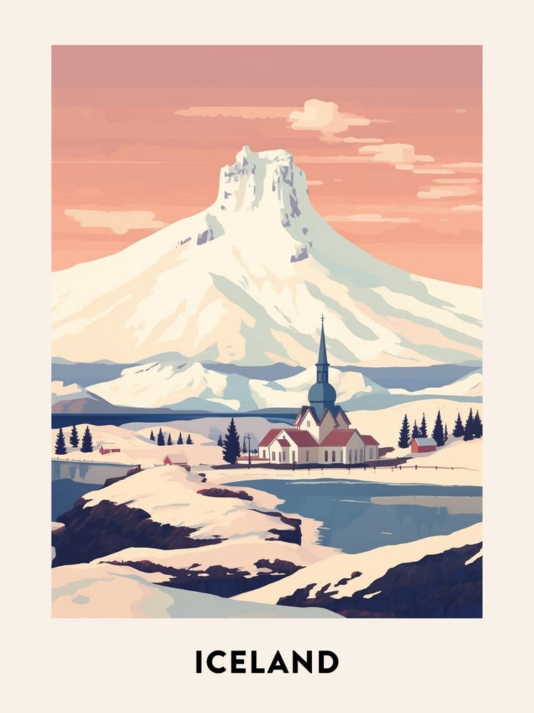 Vintage Winter Travel Poster Iceland 3