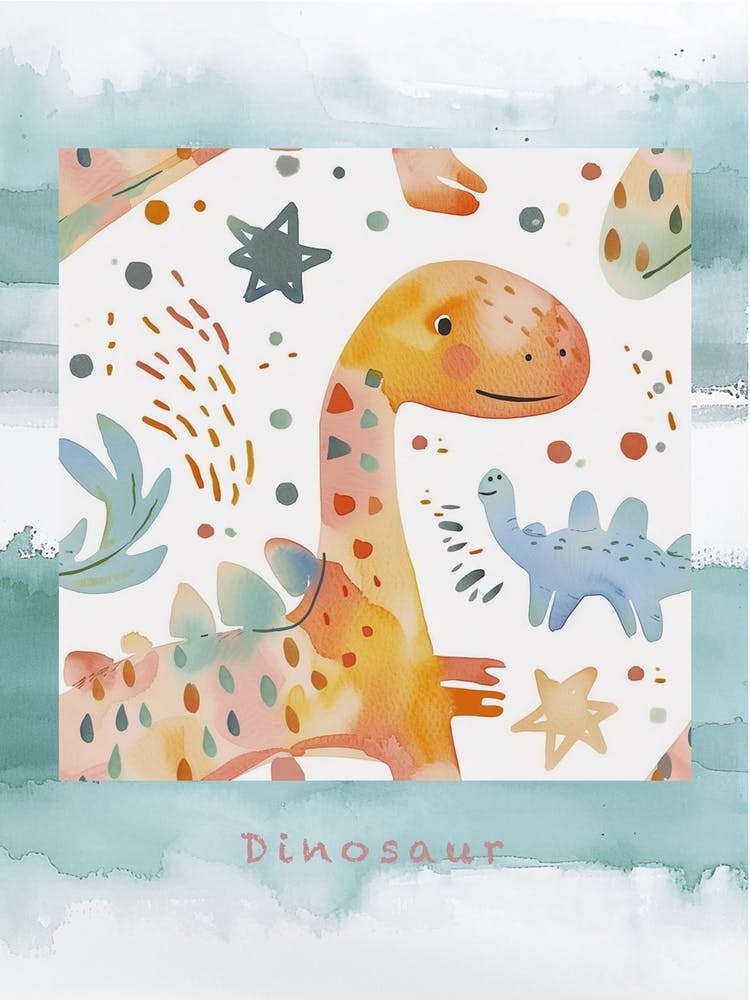 Starry Dinosaur Muted Pastels Pattern 1 Poster