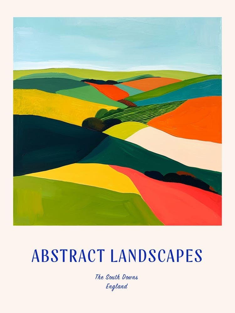 Bunt Abstrakt The South Downs England 4 - Blaues Poster